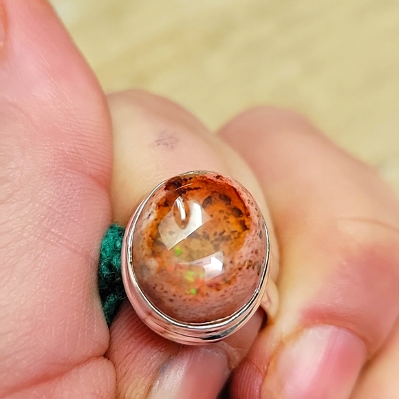Natural Fire Opal Ring 10.8Ct Sterling size 7 - Picture 4 of 7